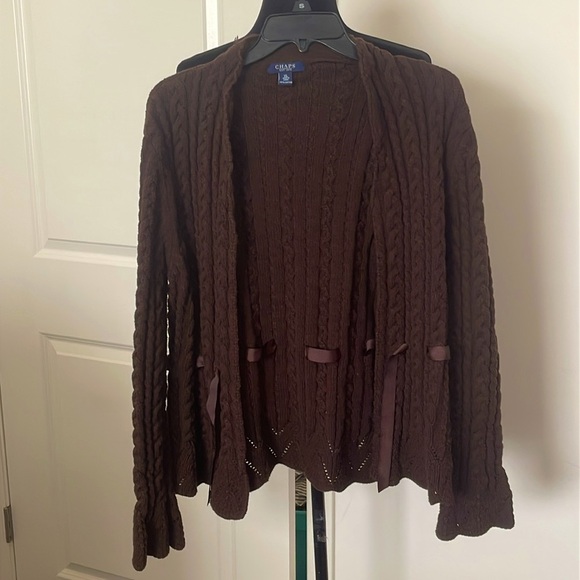 Chaps Brown Chunky 100% Cotton Cardigan Sweater with Ribbon Size XL - Picture 1 of 4